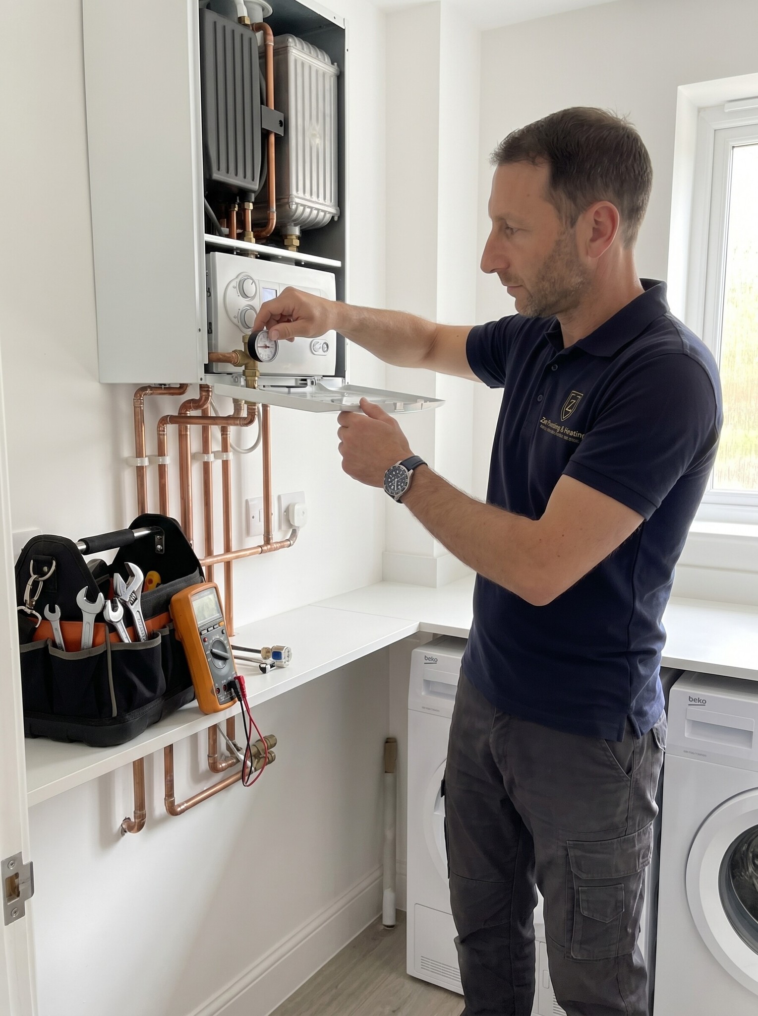 Zen Plumbing & Heating engineer servicing a domestic boiler
